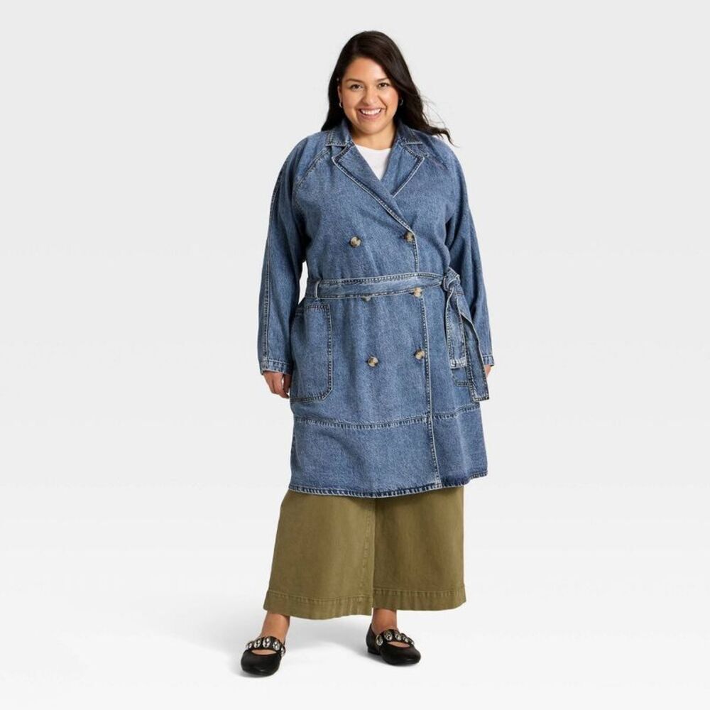 Women's Denim Trench Coat - Ava & Viv Medium Wash XXL